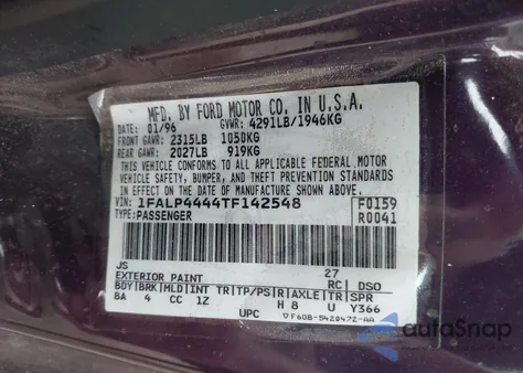 1996 Ford Mustang from USA, damaged, VIN 1FALP4444TF142548